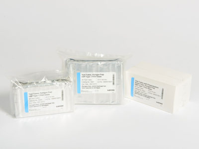 Pyrogen-free Test Tubes, three closed packages front view
